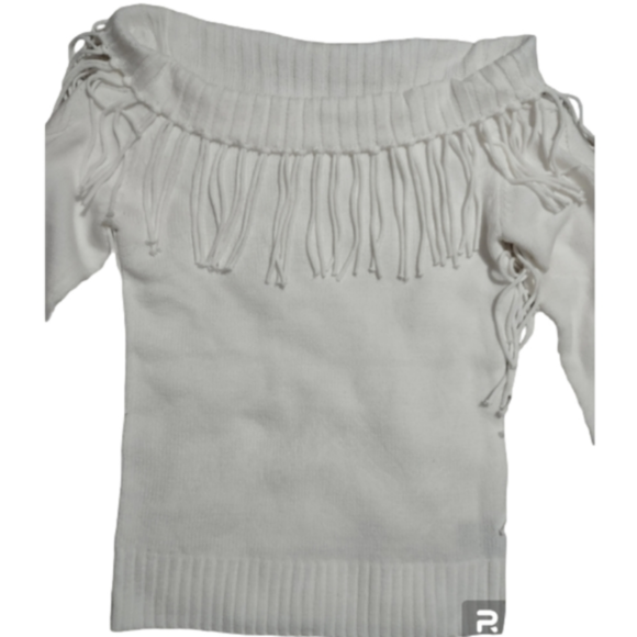 Off the Shoulder Fringe Sweater Size 1 Plus Size NWOT - Picture 4 of 8